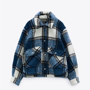 zara plaid overshirt checked jacket in blue small S